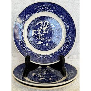 Vintage Willow Ware By Royal China Bread Plates Underglaze Blue Mark Set Of 3